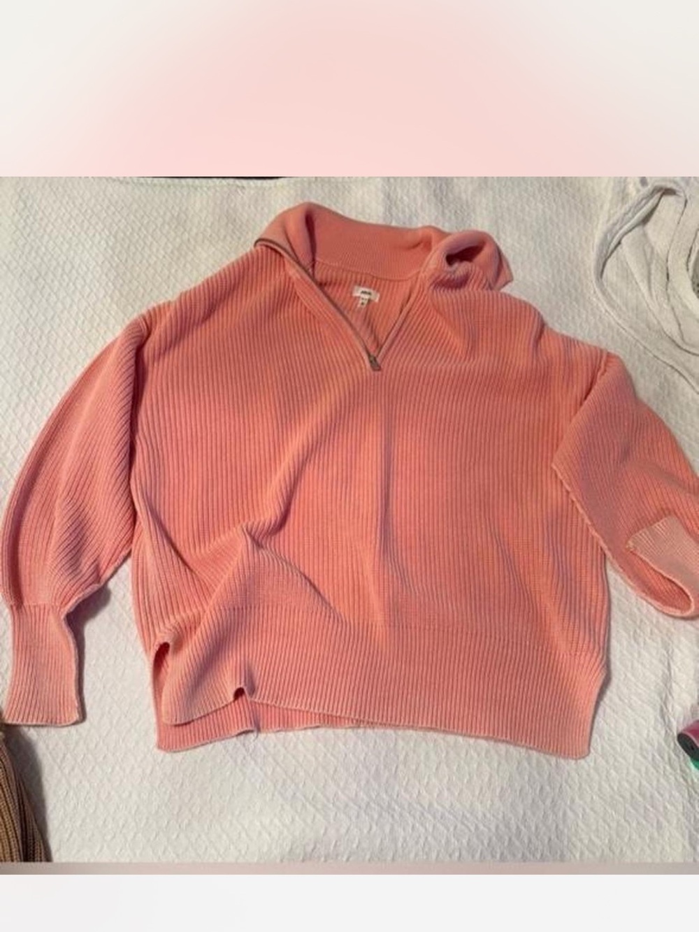 Aerie pink oversized ribbed knit quarter zip sweater in XS